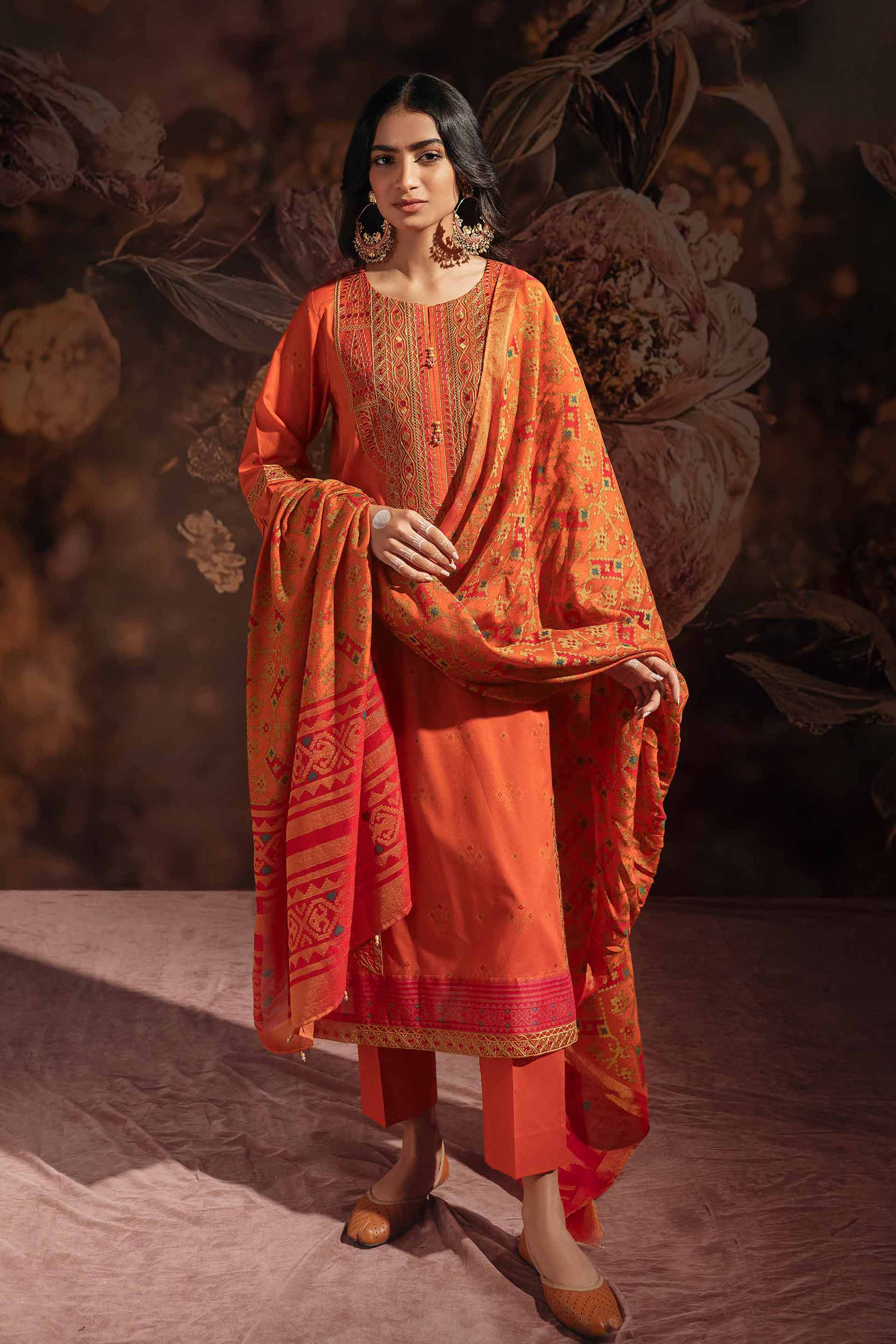 3 Piece Unstitched Gold Printed Embroidered Eid Collection Summer 2023