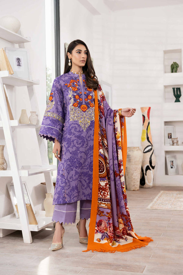 3 Piece - Printed Embroidered Suit - 42303012