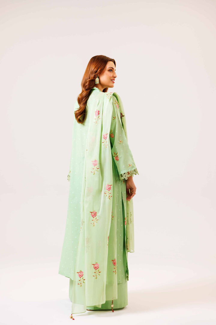 3 Piece Printed Embroidered Suit Light Green