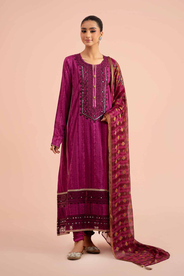 3 Piece - Printed Embroidered Suit - 42402025