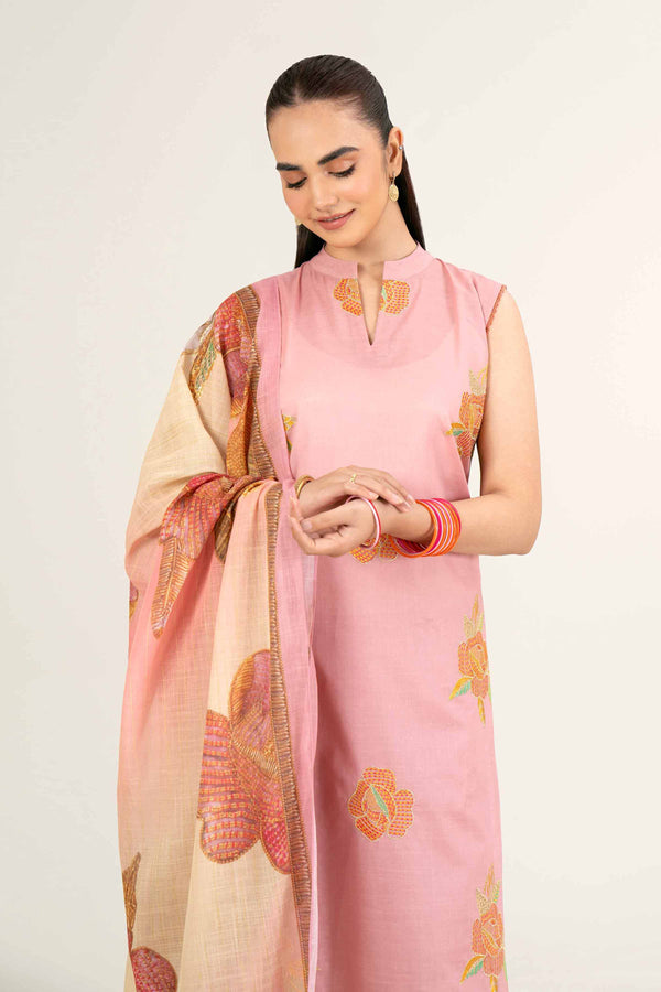 3 Piece Embroidered Suit Tea Pink