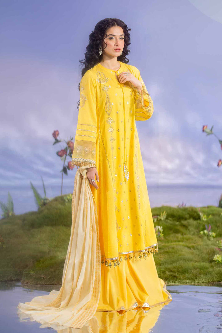 3 Piece Jacquard Embroidered Yellow