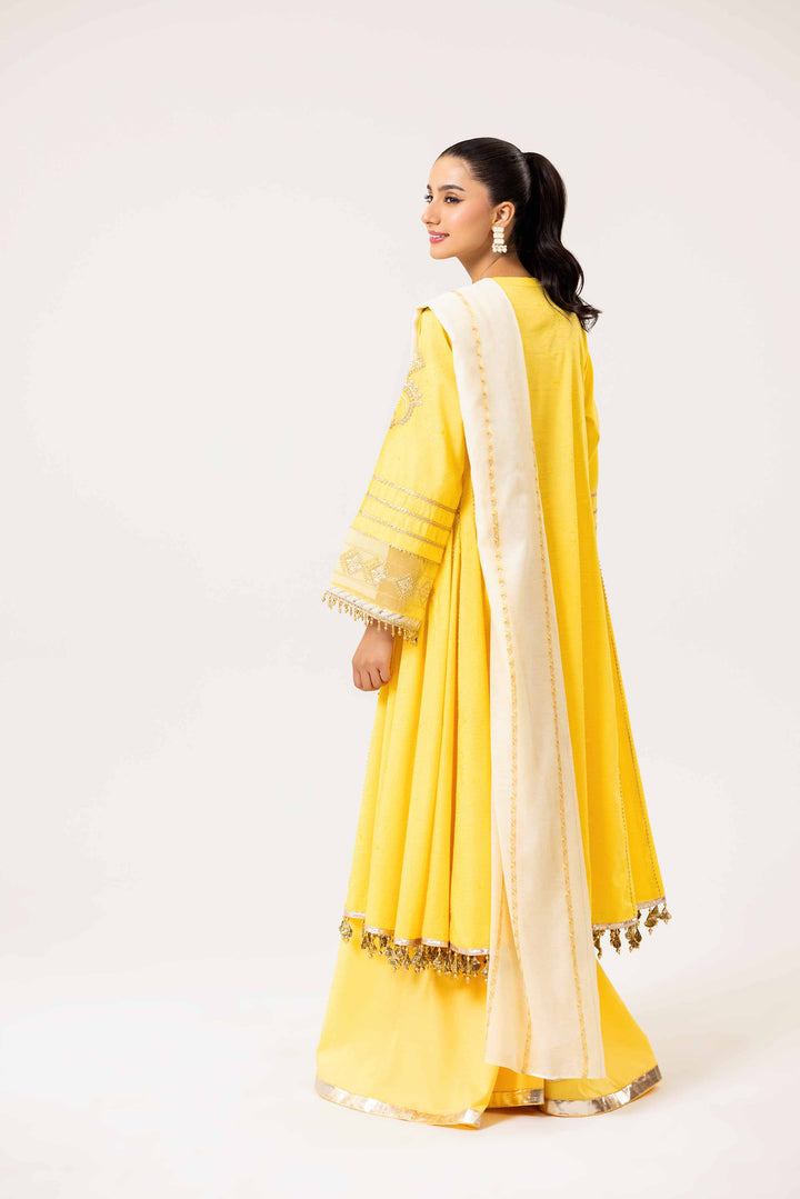 3 Piece Jacquard Embroidered Yellow