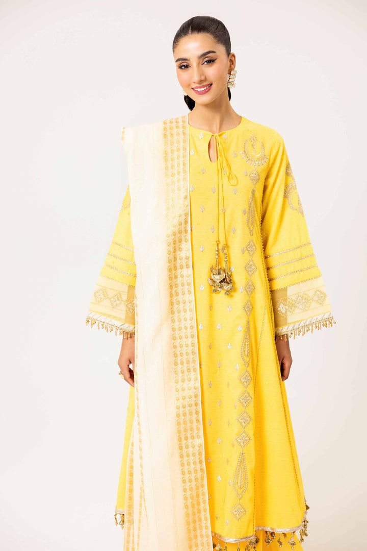 3 Piece Jacquard Embroidered Yellow