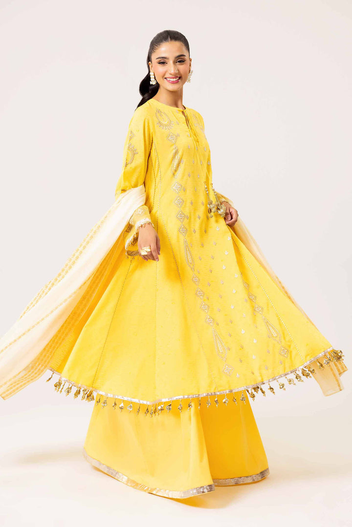 3 Piece Jacquard Embroidered Yellow