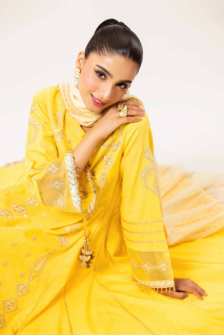 3 Piece Jacquard Embroidered Yellow