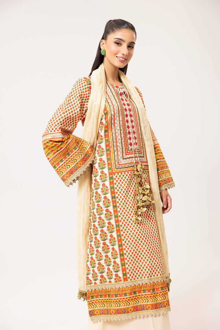 3 Piece Digital Printed Jacquard Embroidered Suit Multi