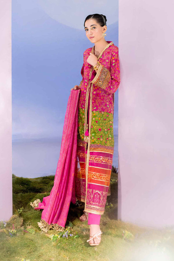 3 Piece Digital Printed Jacquard Embroidered Suit Pink