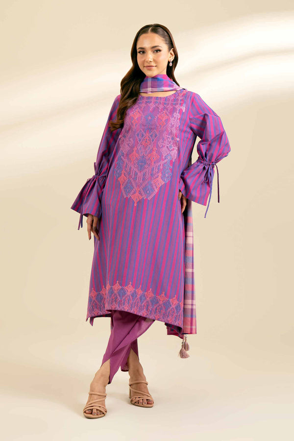 3 Piece Yarn Dyed Embroidered Suit Mauve