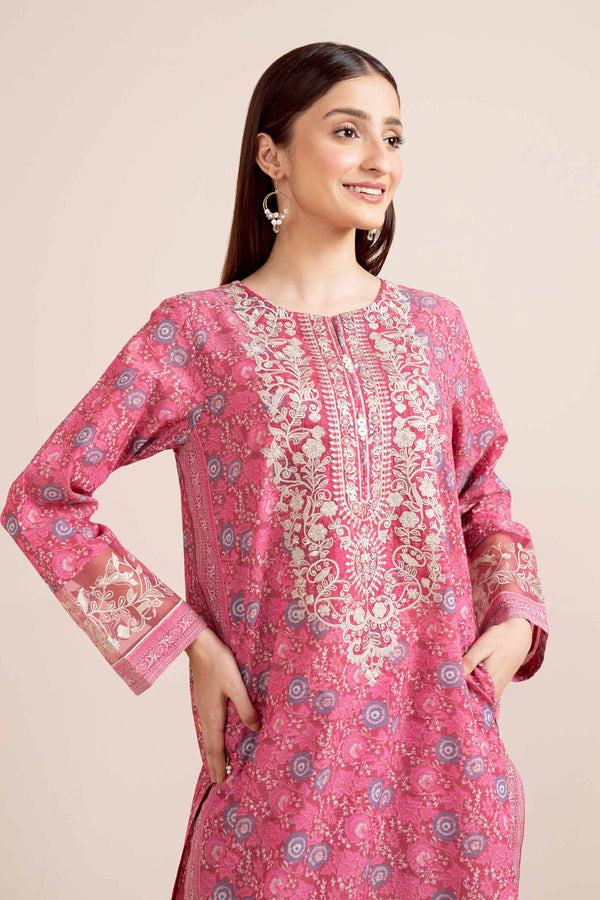 2 Piece  Digital Printed Embroidered Unstitched Suit Winter 2024
