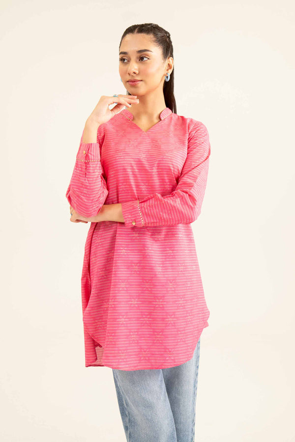 Pink Jacquard Basic Embroidered Winter Tunic