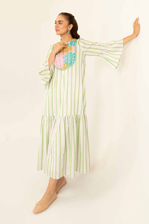 White Lawn Printed Embroidered Winter Dress