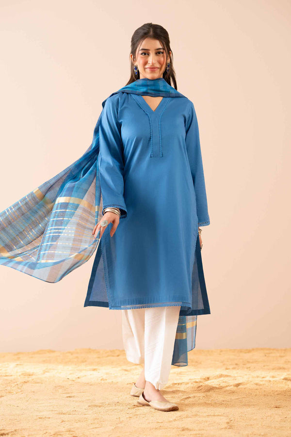 knee length dresses for ladies Buy Blue Embroidered Lawn 2-piece ready to wear Dress main image 1