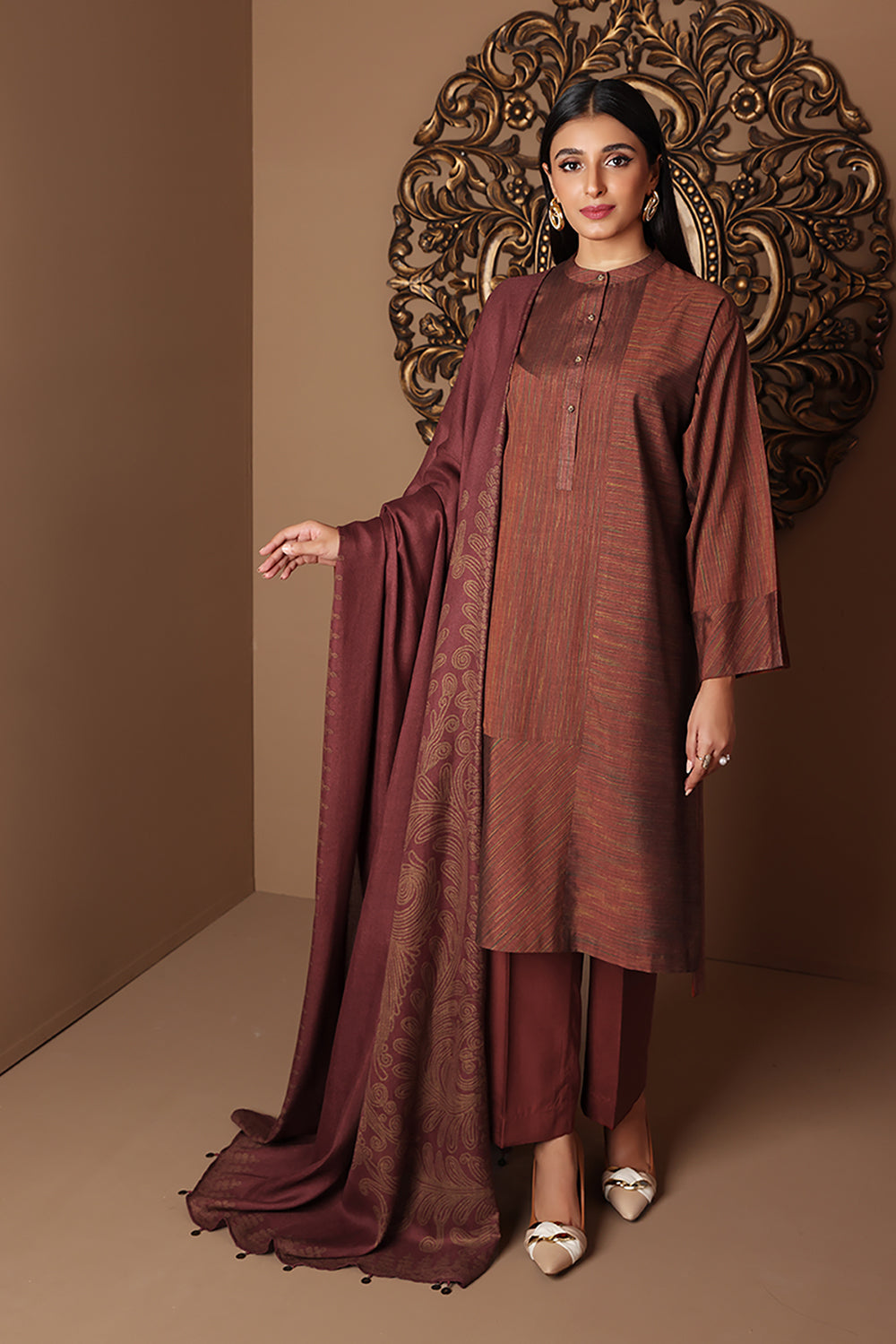 3PC Unstitched Printed & Space Dyed Jacquard Winter Collection 2022