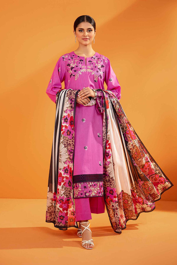 3 Piece - Printed Embroidered Suit - 42301683